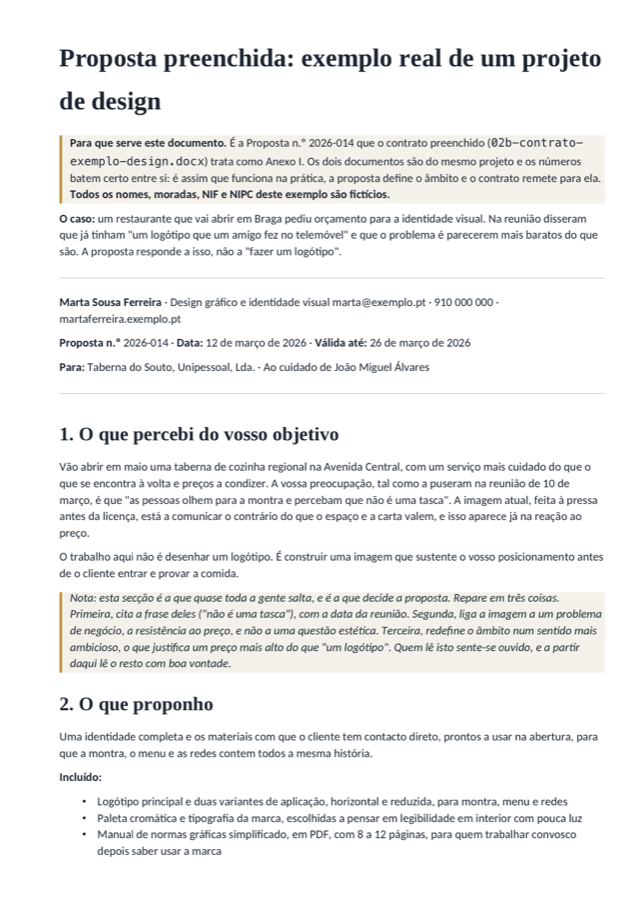 Primeira página da proposta preenchida